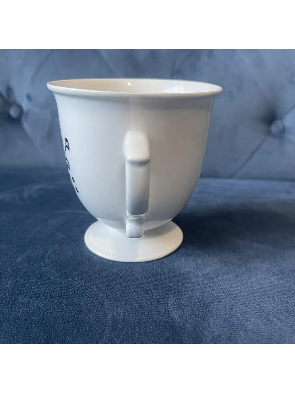 Anthropologie Pedestal Coffee Mug Tea Cup Initial J Black White Floral Fancy